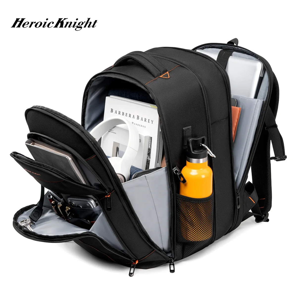 sac à dos multifonctionnel heroic knight pour hommes, sac de voyage extensible pour ordinateur portable 17,3 pouces, avec port usb, imperméable, élégant, idéal pour l'université.