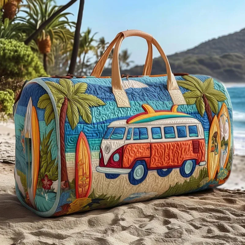 sac voyage polyester fleurs blancs symboles paix texturé poignées tissu sacoche hippie motifs colorés week end polyvalent