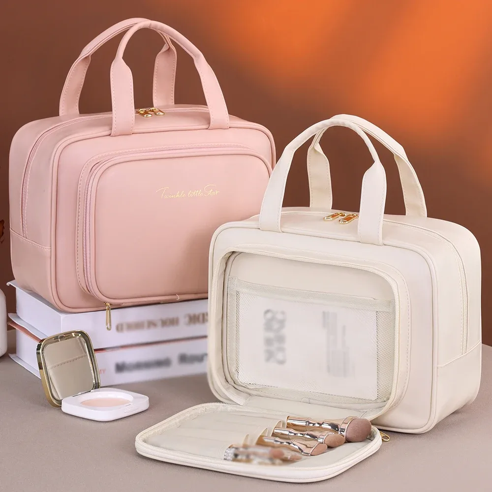 sac à cosmétiques en pu de grande capacité, organisateur de maquillage portable, options pour les voyages et l'usage quotidien, rangement pour cosmétiques et articles de toilette