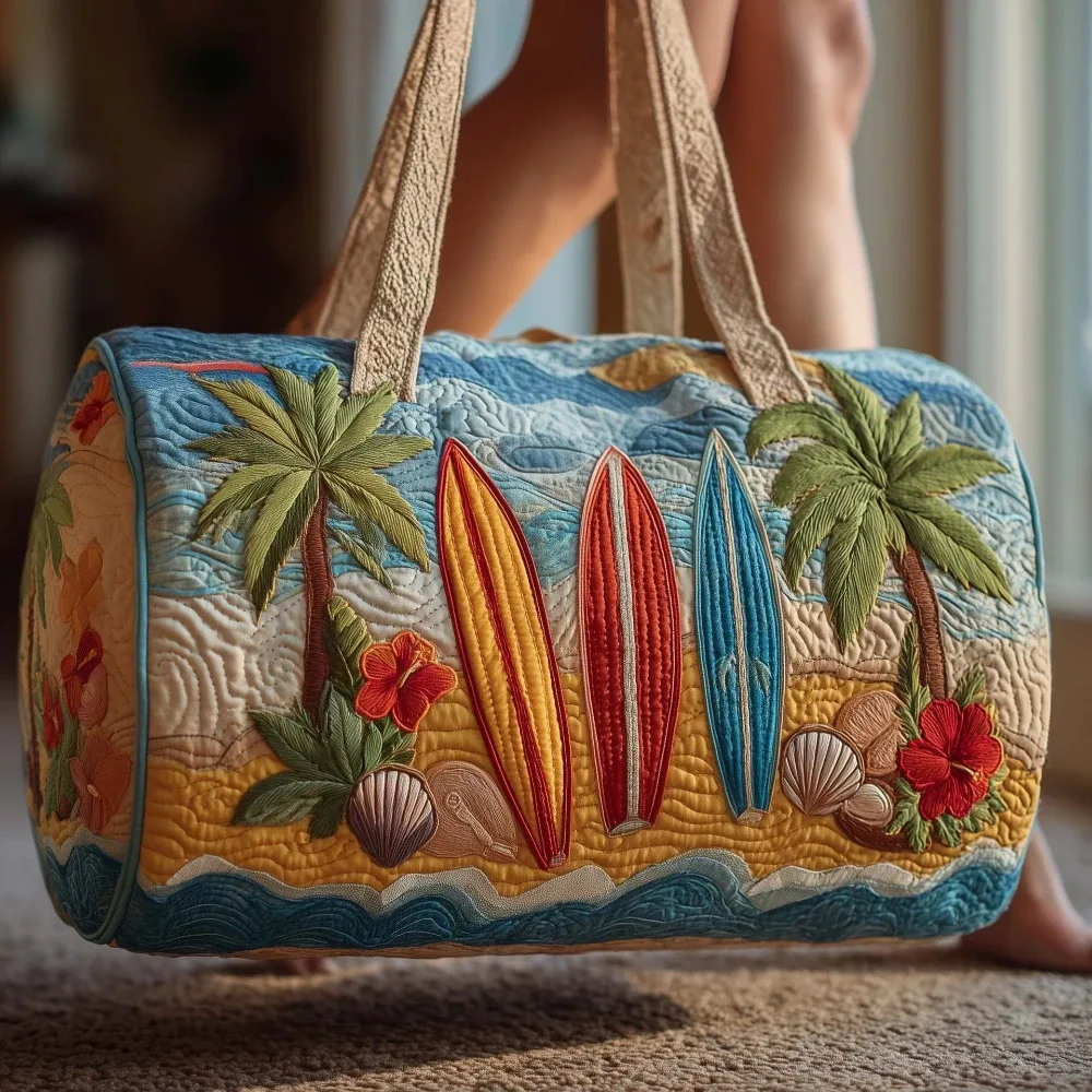 Sac de plage matelassé 3D pour hommes et femmes, imprimé en relief Y2K, coquillage, palmier, sac de voyage, sac de plage d'été