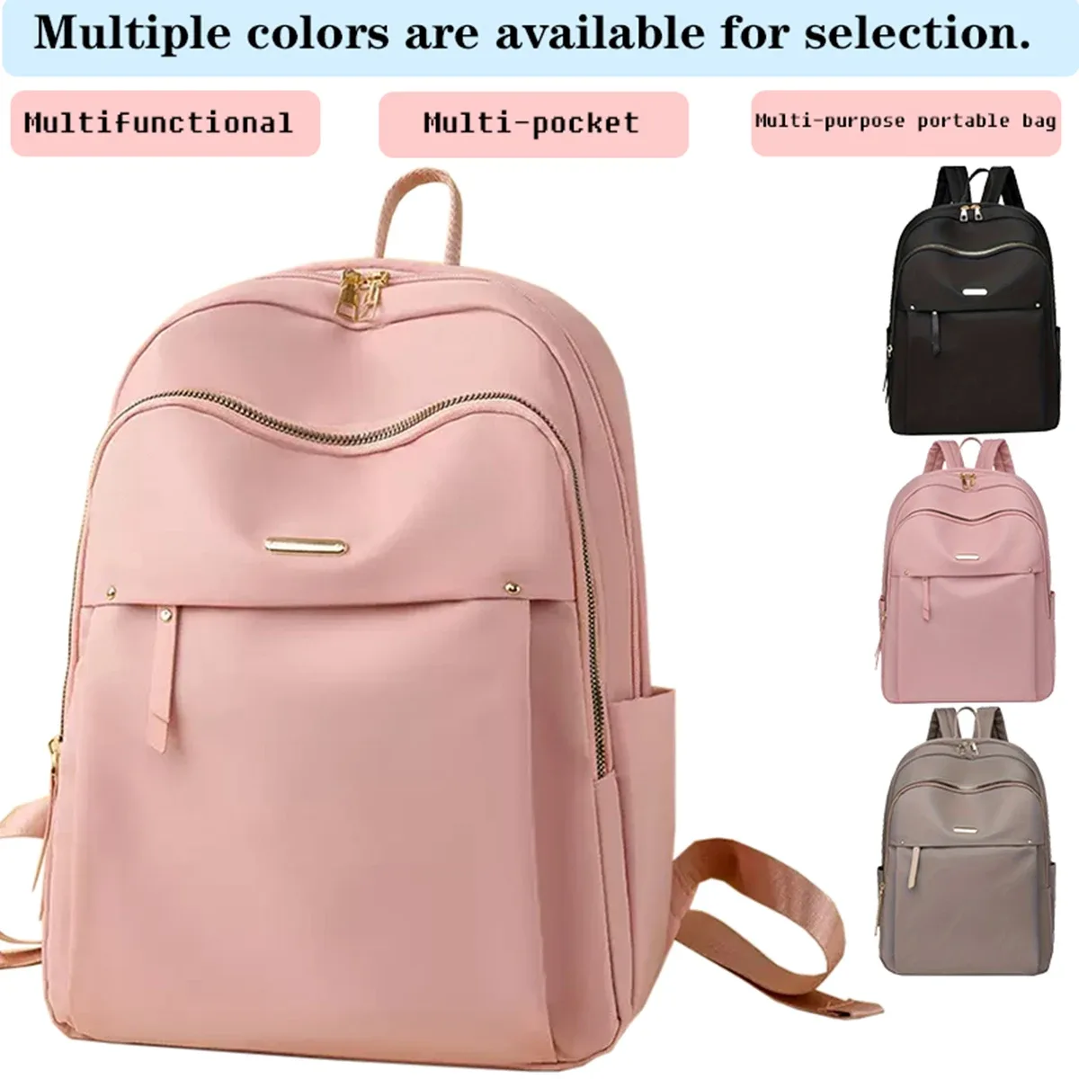 sac à dos en nylon rose pour femmes, grande capacité, imperméable, sac d'école de voyage pour adolescentes, sac à dos tendance pour ordinateur portable avec port usb