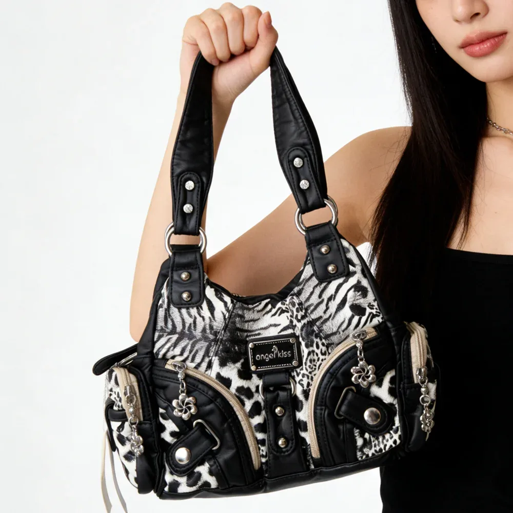 sacs à main vintage pour femmes, sac à bandoulière souple, petit sac à main tendance, sac à bandoulière léopard multi-poches, sac hobo, pochette pour téléphone