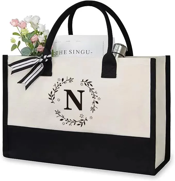 sac fourre-tout en toile lettre anniversaire cadeau de mariage personnalisé boutique logo d'affaires mode grande capacité sac à provisions bolsos 2025