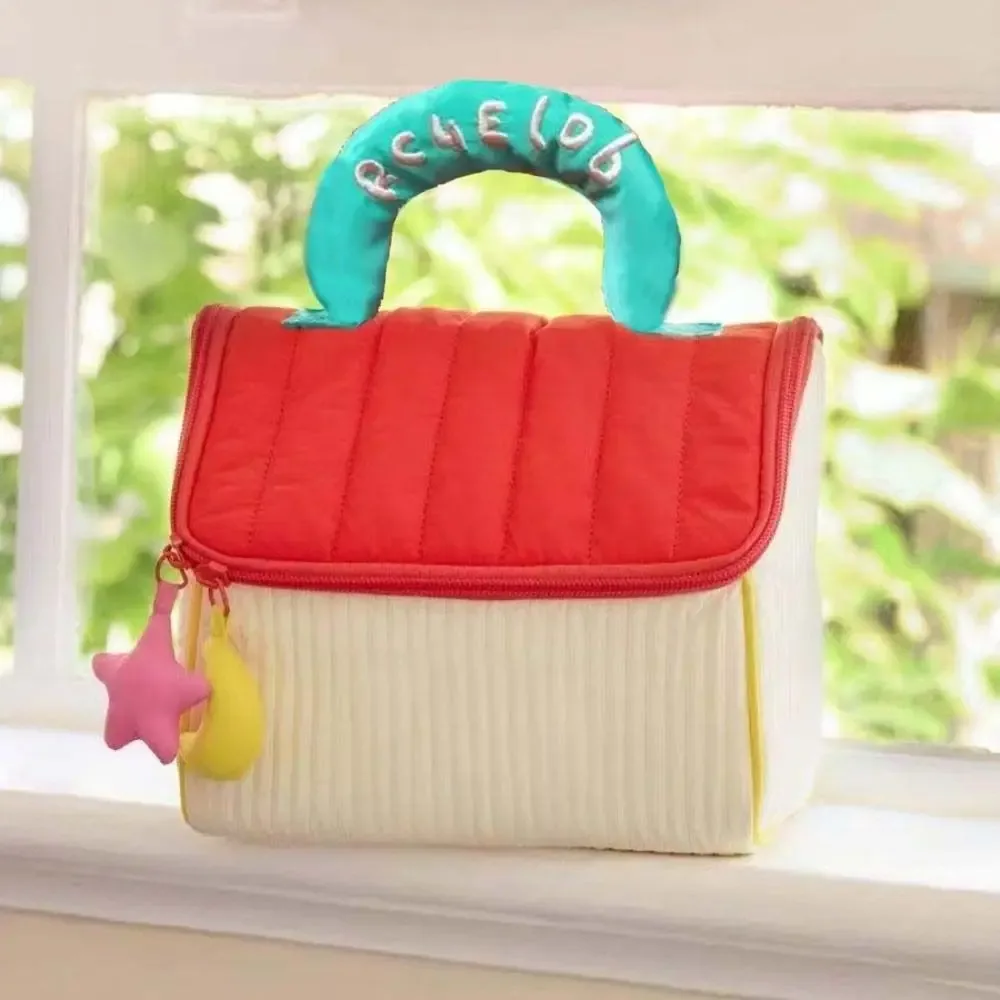 grande capacité, jolie trousse de maquillage en forme de cabane, étui à cosmétiques kawaii portable, sac de rangement carré à fermeture éclair pour voyage.