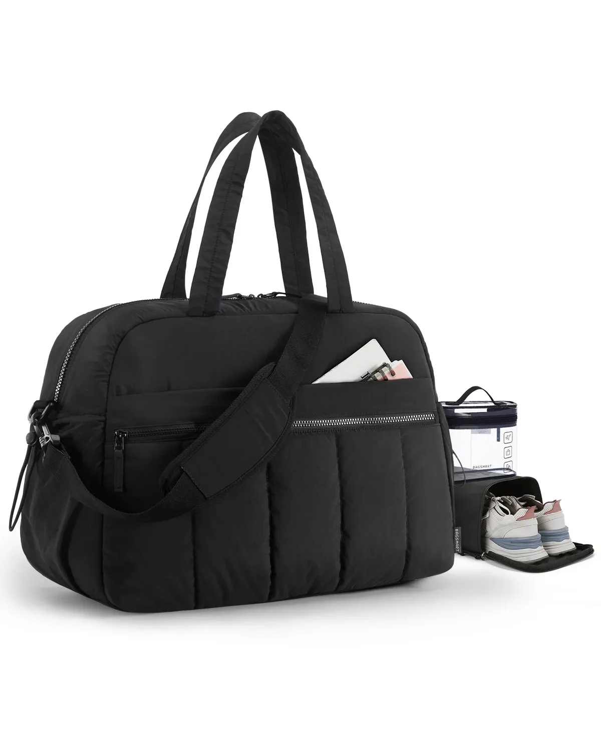 sac voyage polyester plissé beige rose pâle noir gris taupe bandoulière amovible poignée supérieure week end sport