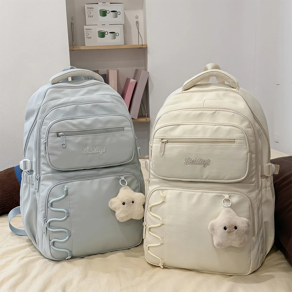Sac à dos esthétique pour jeunes femmes, style coréen, en nylon, multi-compartiments, sac de voyage