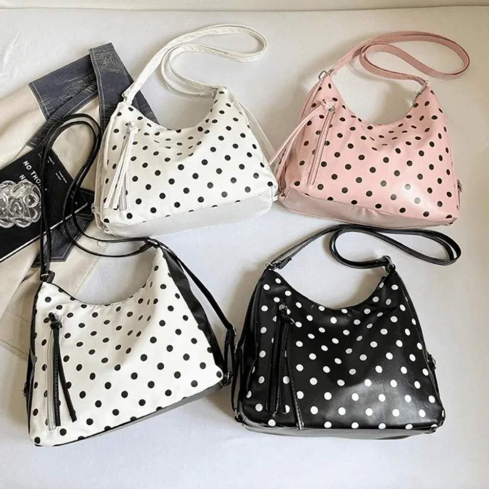 Sac à bandoulière simple en cuir PU à pois, sac fourre-tout léger de grande capacité, sac à dos, sac seau de style coréen, pour usage extérieur