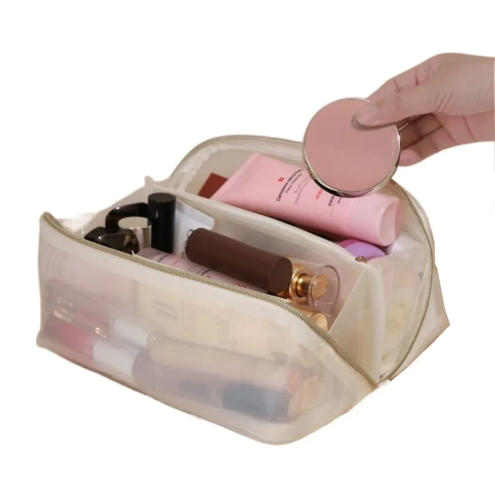grande trousse de maquillage transparente en forme d'oreiller avec fermeture éclair, sac de toilette pour femme, imperméable, poignée supérieure, sacs de toilette transparents