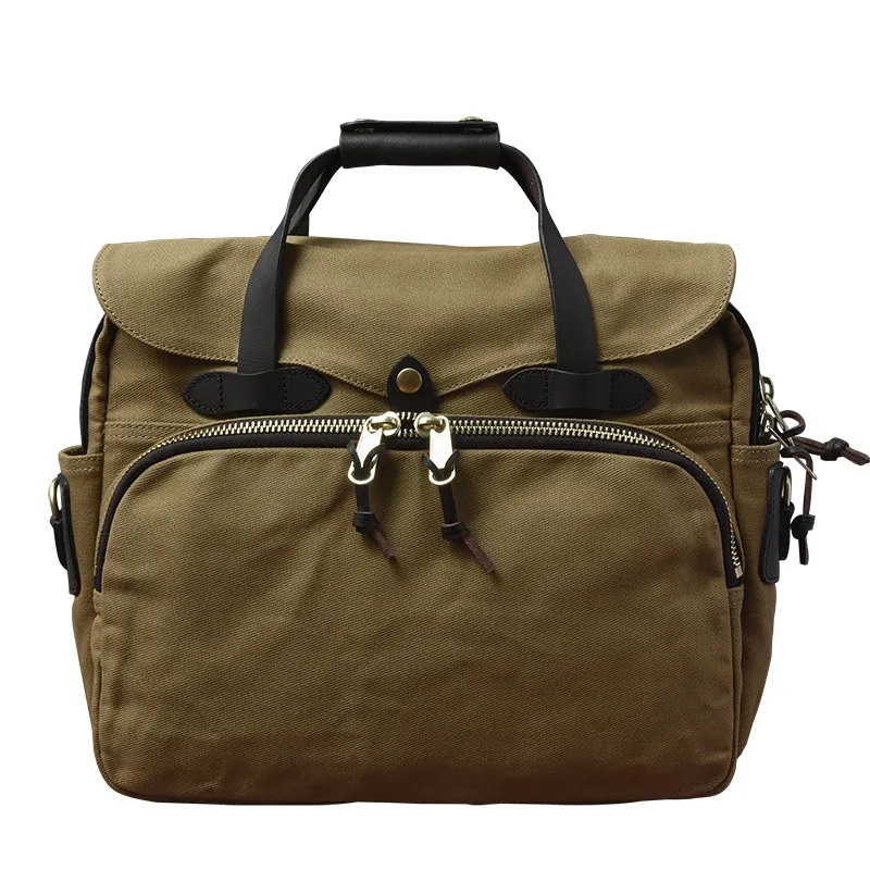 mallette d'affaires vintage en cuir véritable pour hommes, sac à main de voyage en plein air, sac de messager pour ordinateur, sac de travail, toile de haute qualité, 15 po