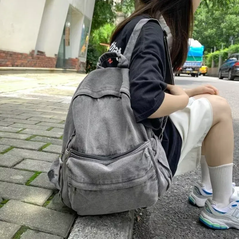 nouveau sac à dos en denim gris femmes loisirs voyage sortie sac à bandoulière femme mode cartables adapté aux garçons et aux filles mochila