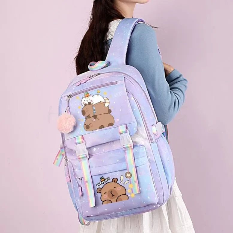 sac à dos de grande capacité imprimé capybara, sac à dos léger et mignon, cartable de dessin animé, sac à dos de voyage décontracté pour fille