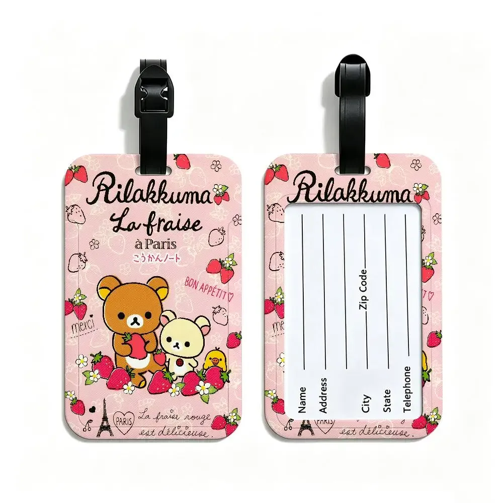 étiquette bagage plastique pvc motif rilakkuma fruits coeurs ballons rectangle poignée anti-perte voyage école usage journalier