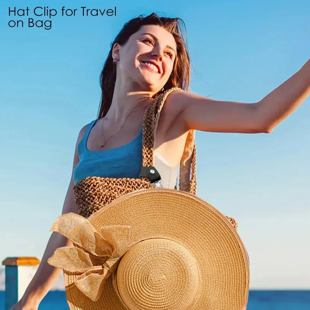 clip chapeau cuir pu noir marron bleu pastel voyage attachement accessoires plage activités extérieures fixation sacoche valise