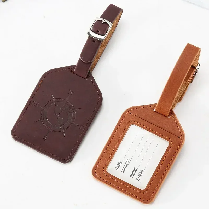 étiquette de bagage en cuir pu, porte-adresse pour valise, accessoires de voyage, étiquette nominative portable