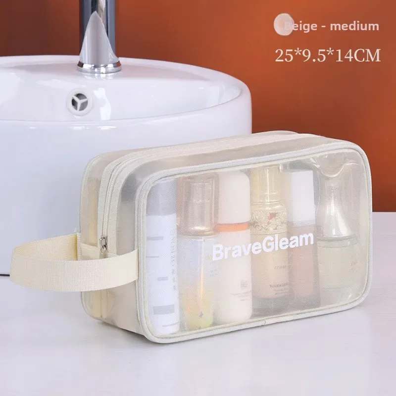 ensemble de sacs de maquillage respirants en maille multi-tailles avec fermeture éclair, sac cosmétique de voyage portable, organisateur de rangement pour articles de toilette pour femmes.