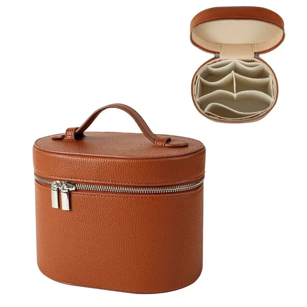 organisateur voyage polyester compartiment maquillage poignée amovible grainé cuir ovale grande capacité bleu noir beige