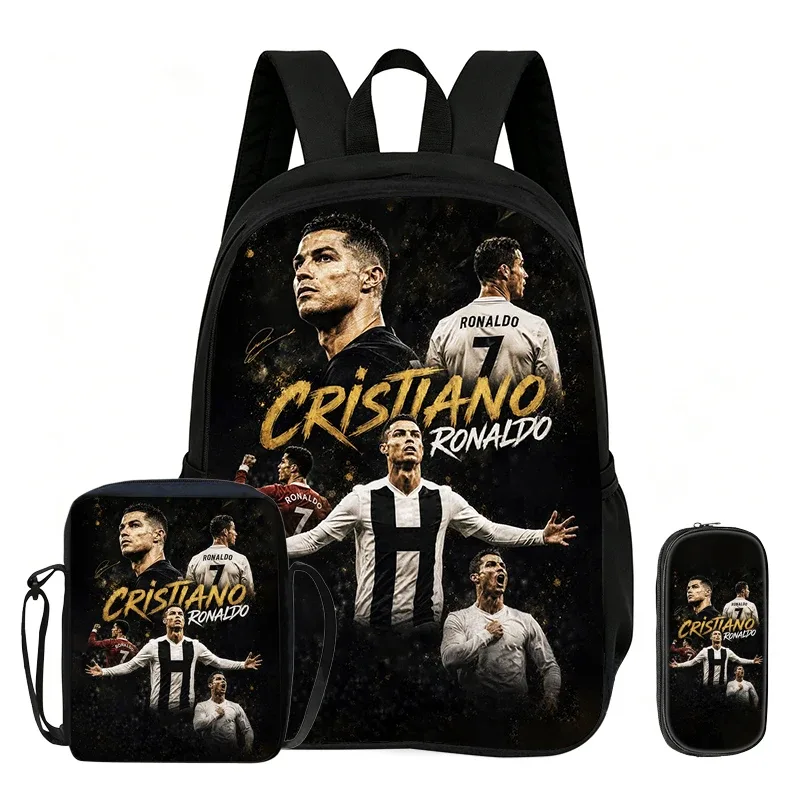 ensemble de 3 sacs à dos ronaldo pour enfants, sac à bandoulière pour l'école et les voyages, trousse à crayons, sac à dos de sport, sac à dos de star du football, cadeau