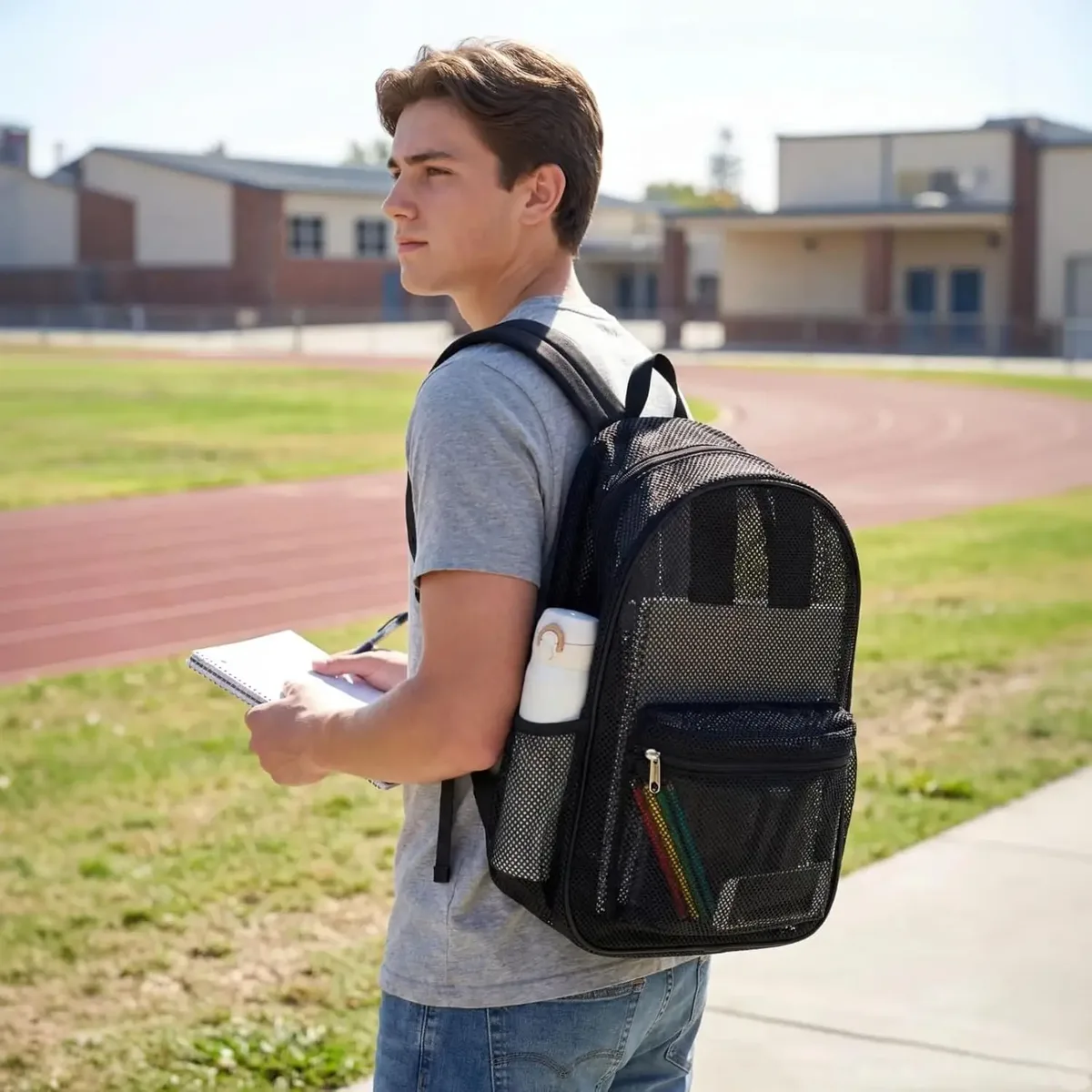 sac à dos en maille robuste, grand format, transparent, respirant, résistant aux déchirures, approuvé par l'école, sac de sécurité pour adolescents du lycée et salle de sport
