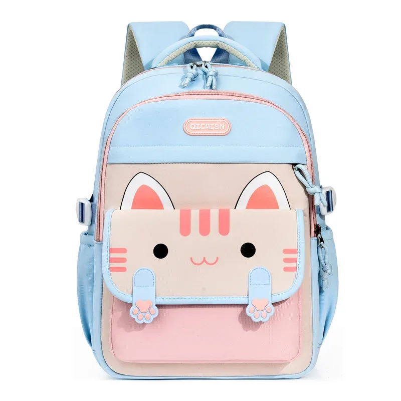 sac d'école à grande capacité avec imprimé chat kawaii, nylon, unisexe, style minimaliste urbain, sac à dos pour étudiants, sac à dos pour ordinateur portable de 14 pouces