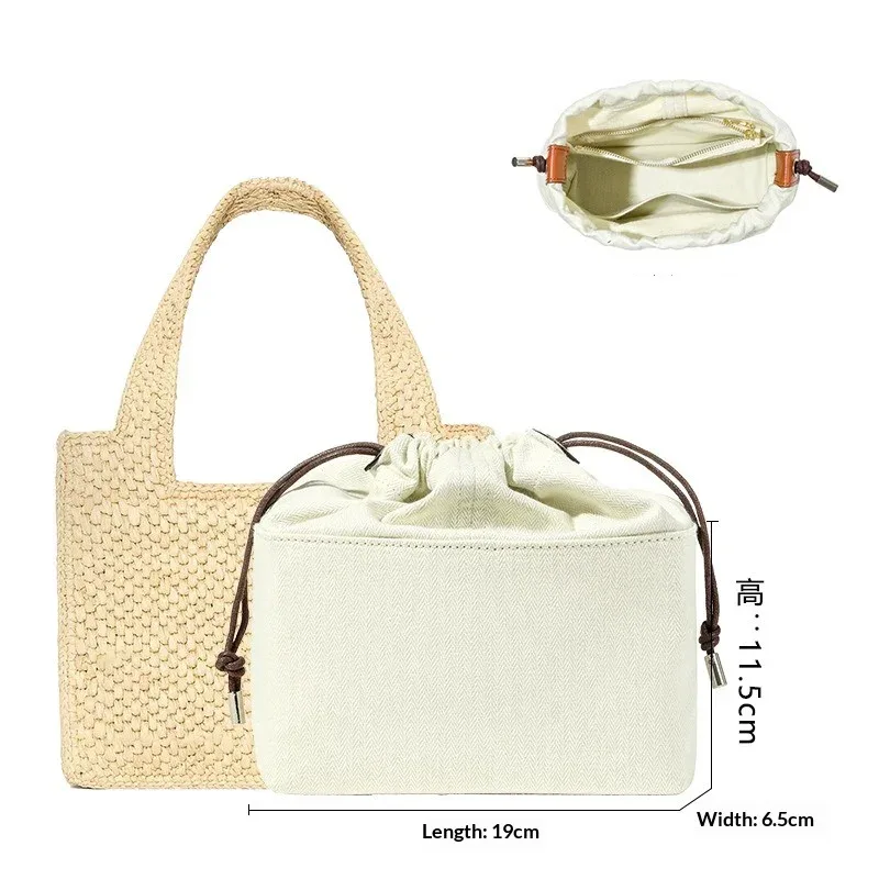 sac en toile à cordon de serrage, organisateur d'insertion pour police lew, fourre-tout tissé en paille, support de sacs à doublure intérieure, accessoires