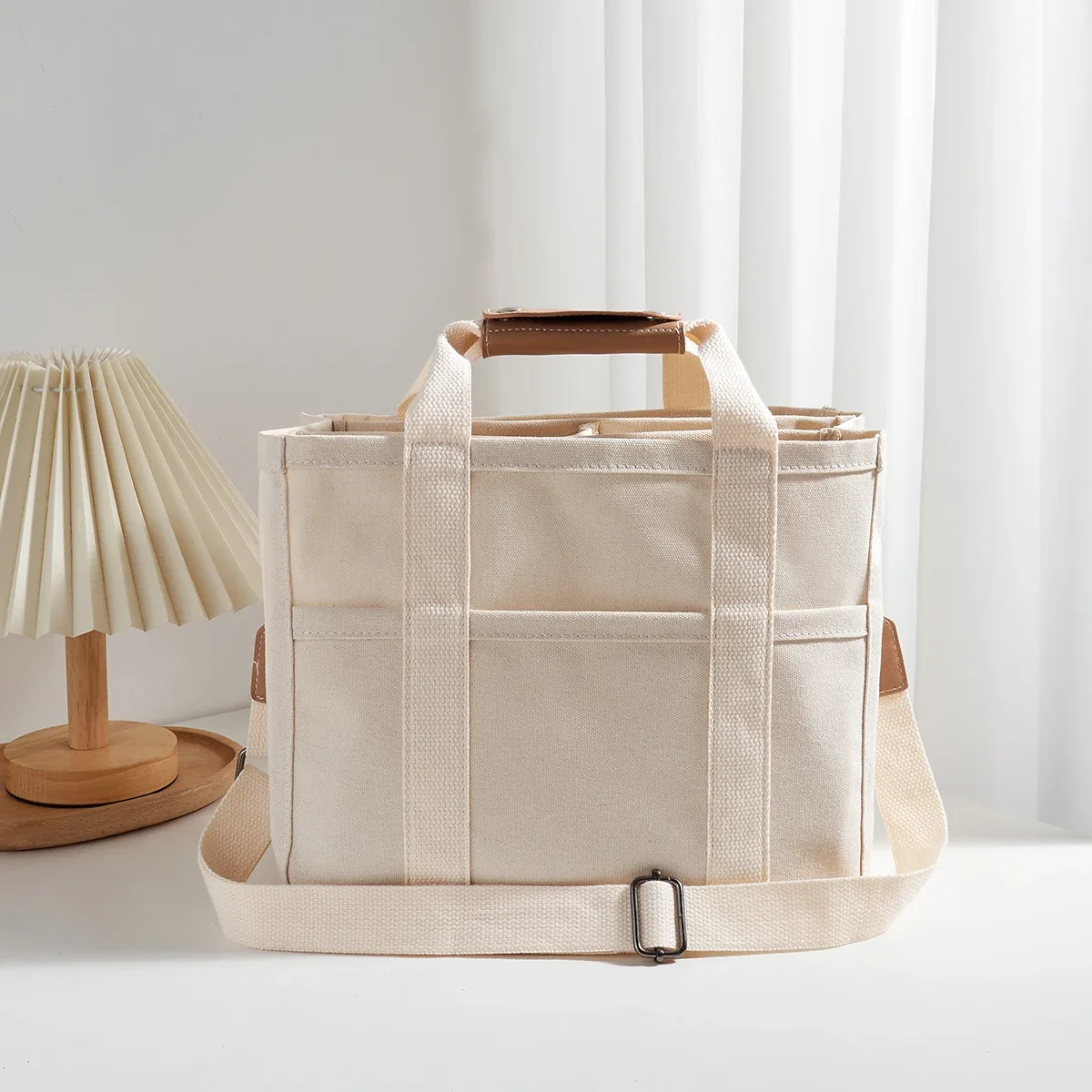 sac à main en toile décontracté pour femmes, fourre-tout multi-poches de grande capacité, bandoulière réglable, sac de shopping décontracté