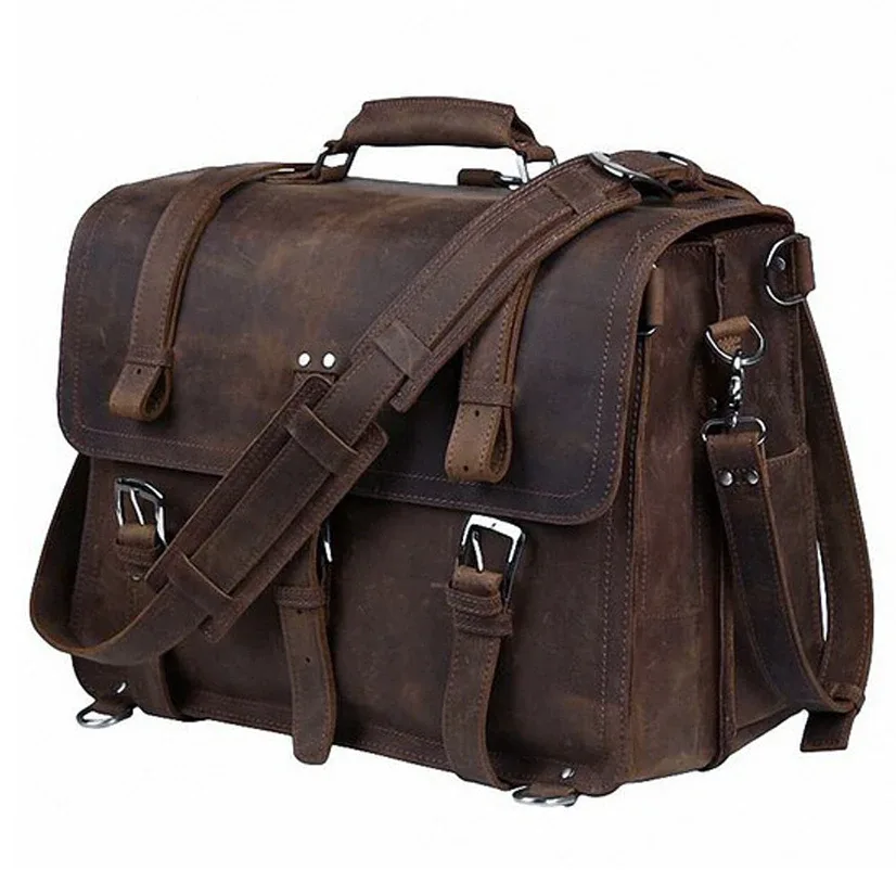 porte-documents en cuir véritable crazy horse vintage pour homme, sac d'affaires, grand porte-documents en cuir, sac à bandoulière pour ordinateur portable 17 pouces, sac de bureau