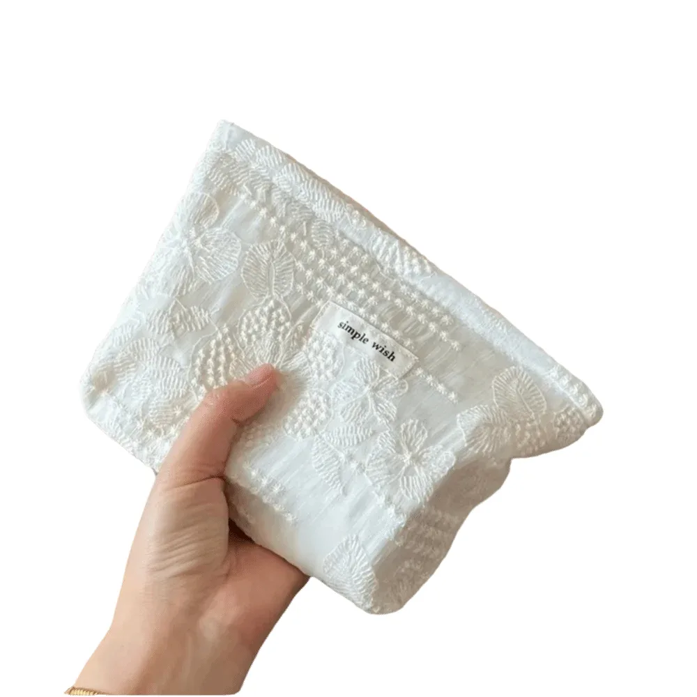 élégante trousse de maquillage en dentelle blanche, imperméable, multi-usage, pochette cosmétique zippée, rangement pour rouge à lèvres et écouteurs, idéale pour les voyages