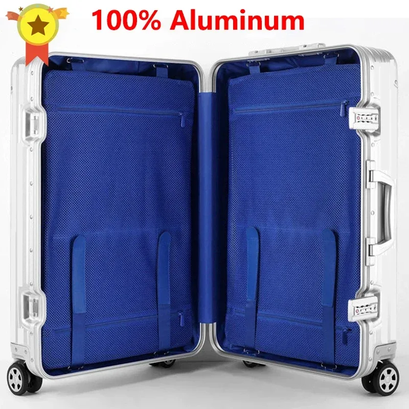 valise aluminium brillant argent robuste protections 360 degres roues silencieuses design professionnel bagage voyage trousse toile grande capacite