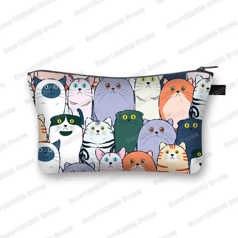 kawaii dessin animé chat chien trousse à cosmétiques mignon chaton chiot sacs de maquillage femmes sacs de toilette pochette rouge à lèvres pochette fille sac à cosmétiques