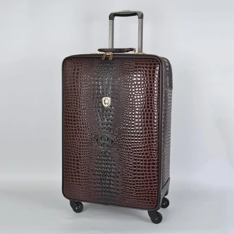 valise de voyage en cuir véritable à motif crocodile, luxe et mode, 16/20/24 pouces, valise à roulettes pour hommes et femmes