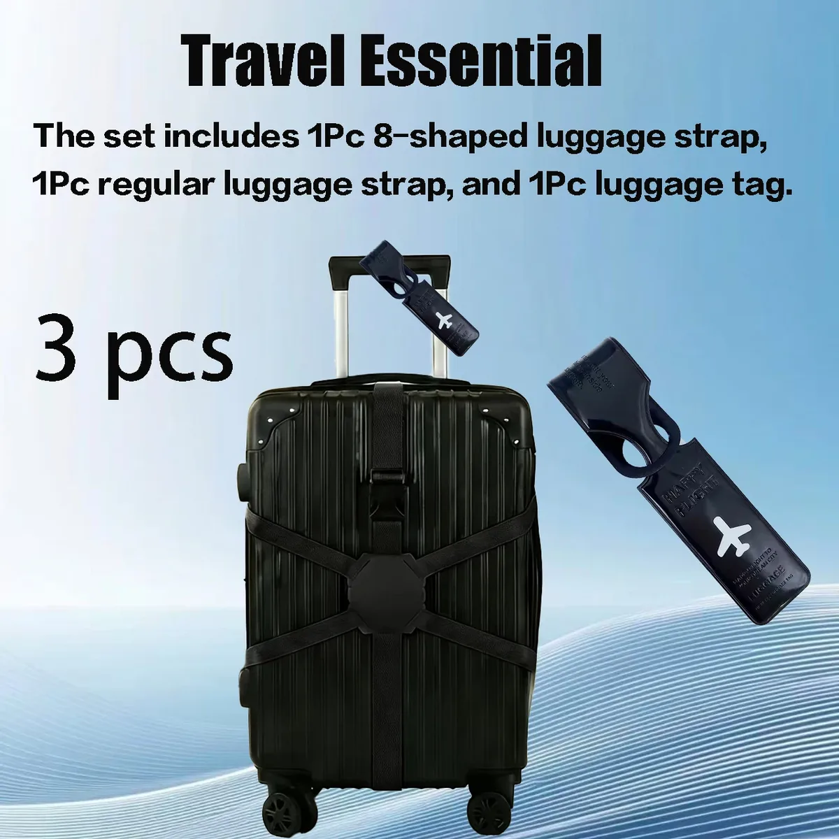sangles fixation bagage polyester rouge noir motif avion standard forme 8 antidérapement identification voyage