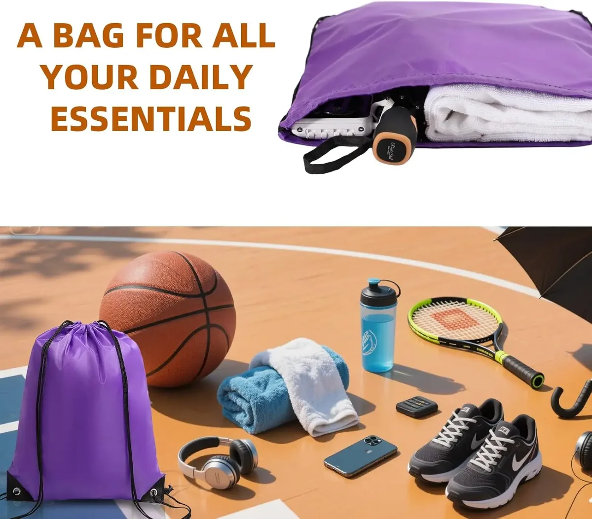 lot de 12 sacs de sport pliables et imperméables, sac à dos de fitness avec poche à cordon, pour randonnée, camping, natation, hommes et femmes