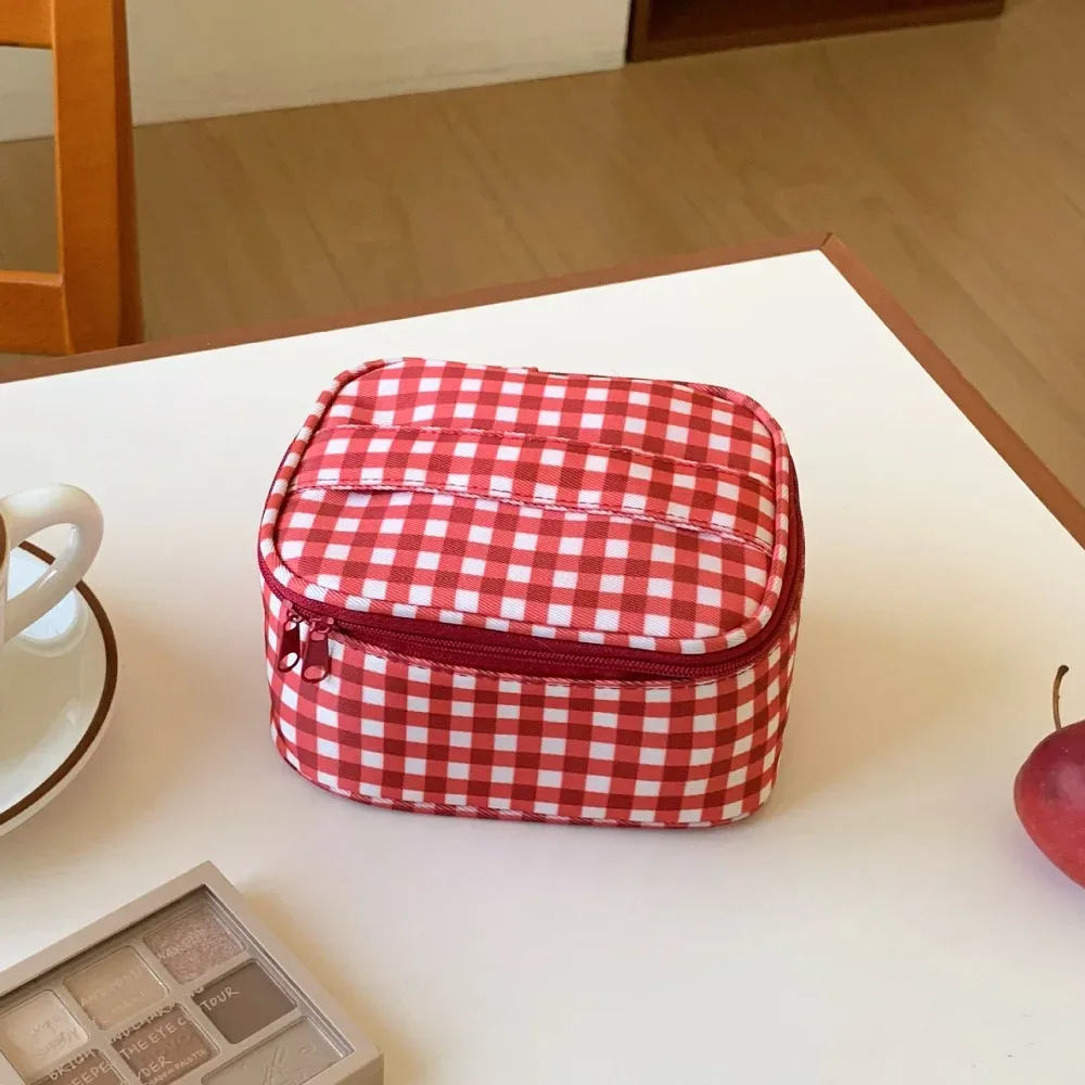 sac de maquillage à grille rouge de haute qualité, sac de toilette portable multi-tailles, pochette cosmétique, sacs et étuis cosmétiques pour femmes