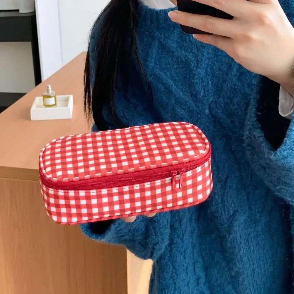 sac de maquillage à grille rouge de haute qualité, pochette cosmétique portable multi-tailles, trousse de toilette de voyage