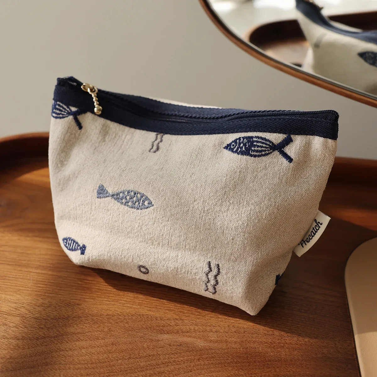 trousse de maquillage brodé style ethnique, sac de rangement simple et portable avec fermeture éclair, sac à main artisanal de taille moyenne
