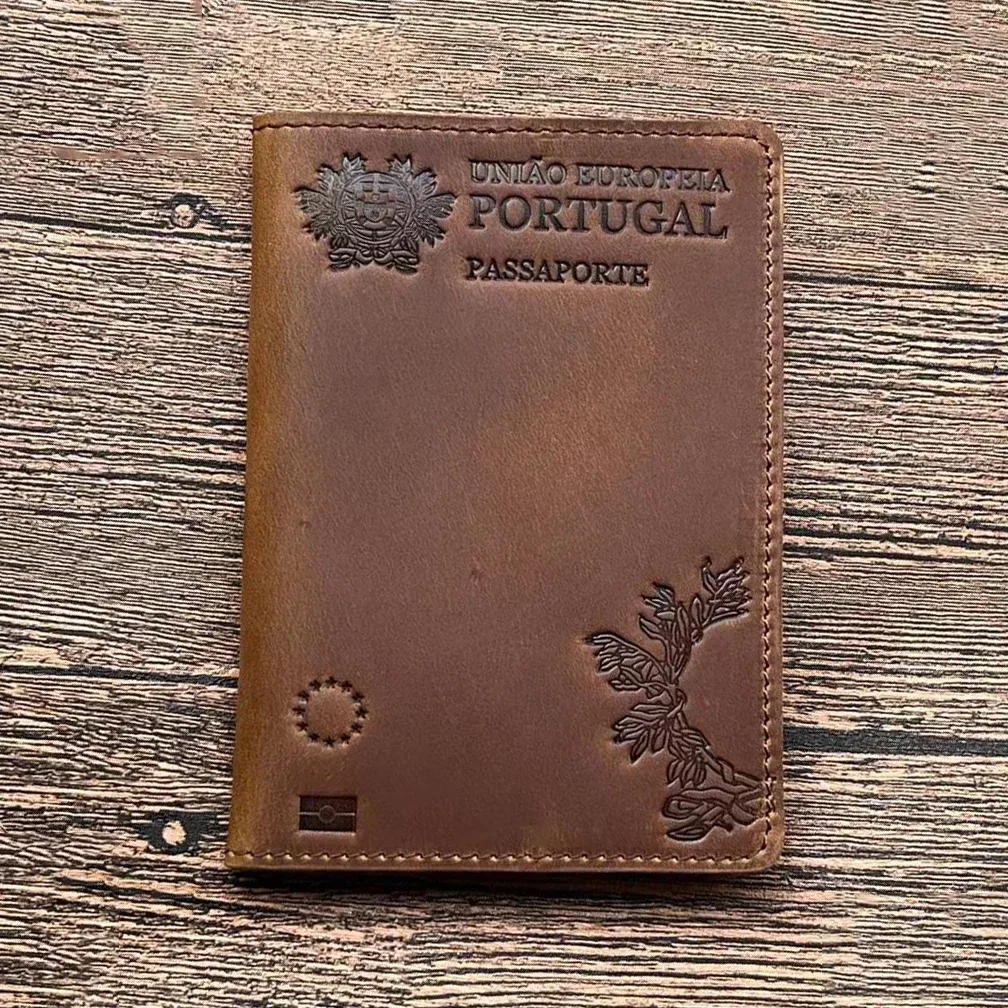 couverture de passeport en cuir véritable portugais rétro en cuir de vache porte-passeport portugais étui à passeport unisexe portefeuille de voyage passeport