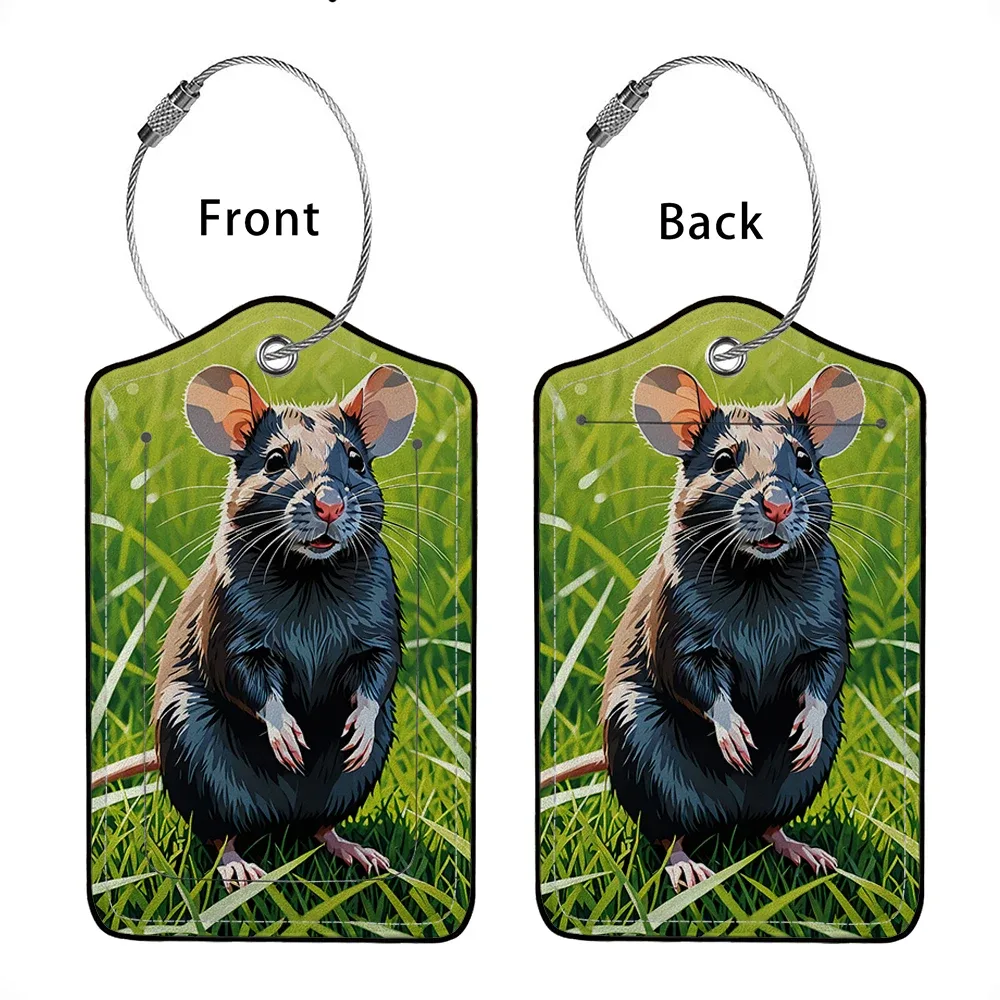 vente flash étiquette de bagage en cuir avec animaux mignons, étiquette d'adresse pour valise, étiquette d'embarquement pour bagage, clip d'identification avec nom et adresse