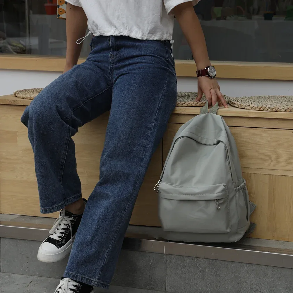 preppy – sac à bandoulière de couleur unie, sac à dos d'école en nylon pour adolescent coréen, sac d'école blanc, sac à dos de sport et de voyage pour femmes