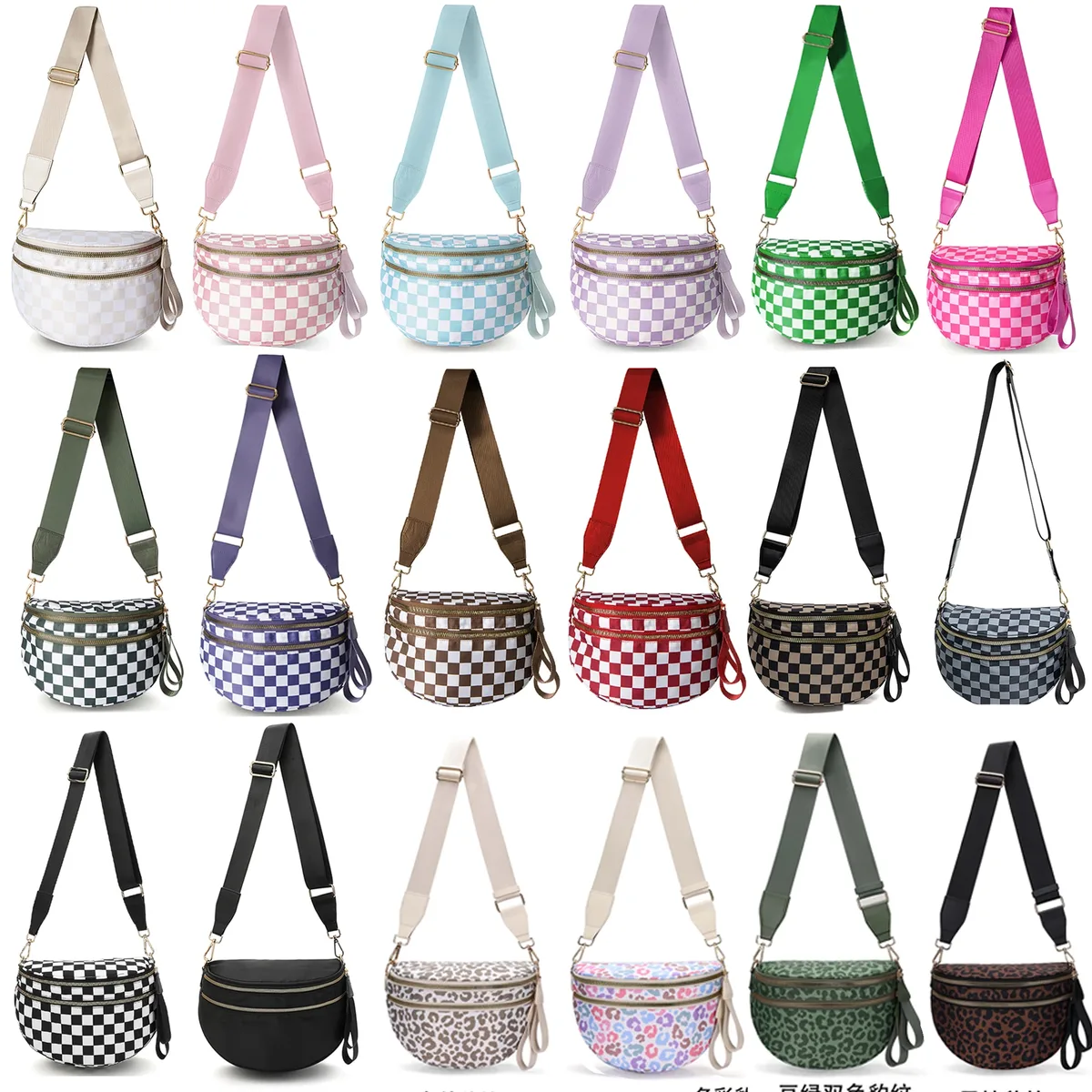 doyogi noir et blanc à carreaux spacieux bum sac sacs à bandoulière pour femmes en nylon essentiels de voyage sac de maman sac à couches pour maman
