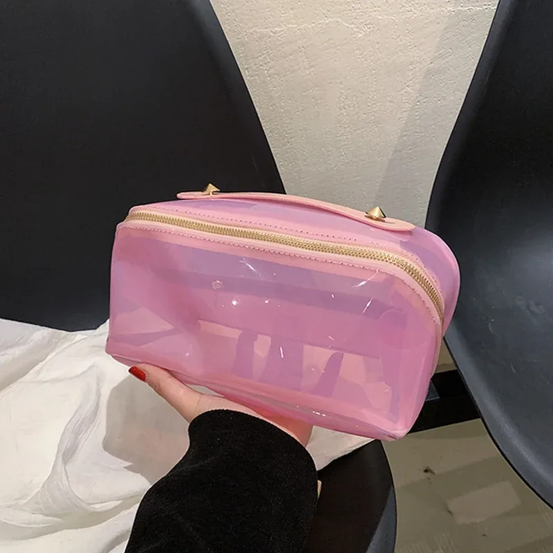 sac de maquillage transparent pour femmes, oreiller de grande capacité, organisateur de voyage, rangement de toilette, sac de toilette portable pour dames, sacs à cosmétiques à fermeture éclair