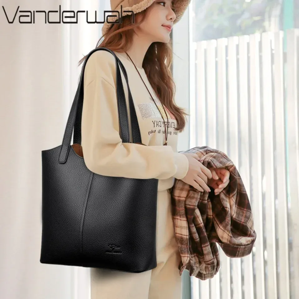 véritable marque haut de gamme en cuir pu souple sac à bandoulière pour femmes sac fourre-tout décontracté femme sac à main conception simple sac à main sac de transport