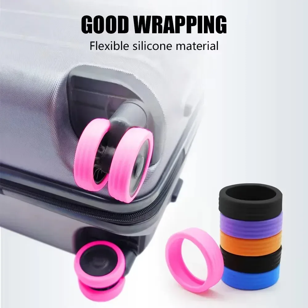 protection roulette silicone silencieuse caoutchouc noir accessoire bagage voyage valise chariot safeguard rollers voyage suitcase