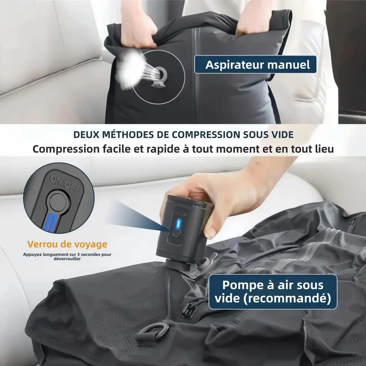 sac rangement voyage polyester tpu noir compression vide économiseur espace pliage portable voyage affaires plein air