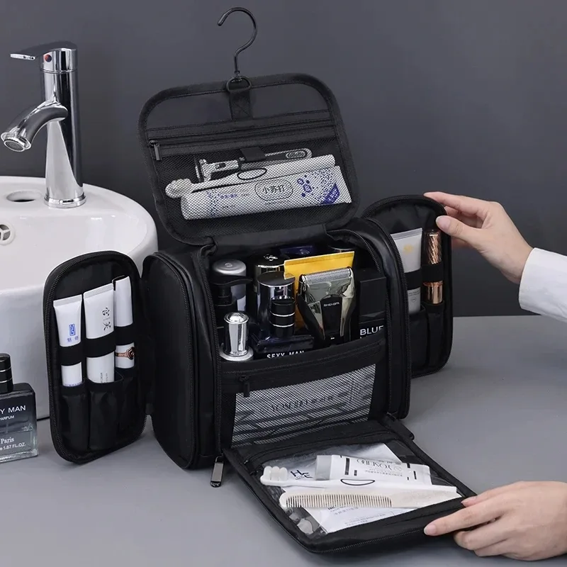 grande trousse de maquillage en cuir pu, organiseur de cosmétiques de voyage, pochette de toilette multifonctionnelle, étui de rangement imperméable pour unisexe