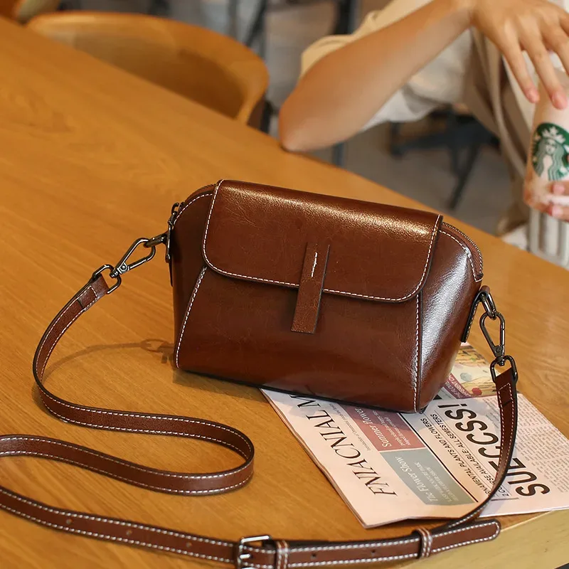 sac à main en cuir de vachette pour femme, petit sac de téléphone à la mode, sac à bandoulière de haute qualité, sac lancé polyvalent et simple, avertissement à l'huile