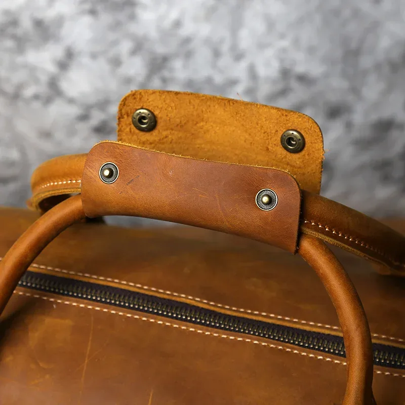 nzpj sac de voyage rétro en cuir pour hommes première couche de peau de vache sac de voyage de grande capacité sac à main de voyage d'affaires sac à bandoulière