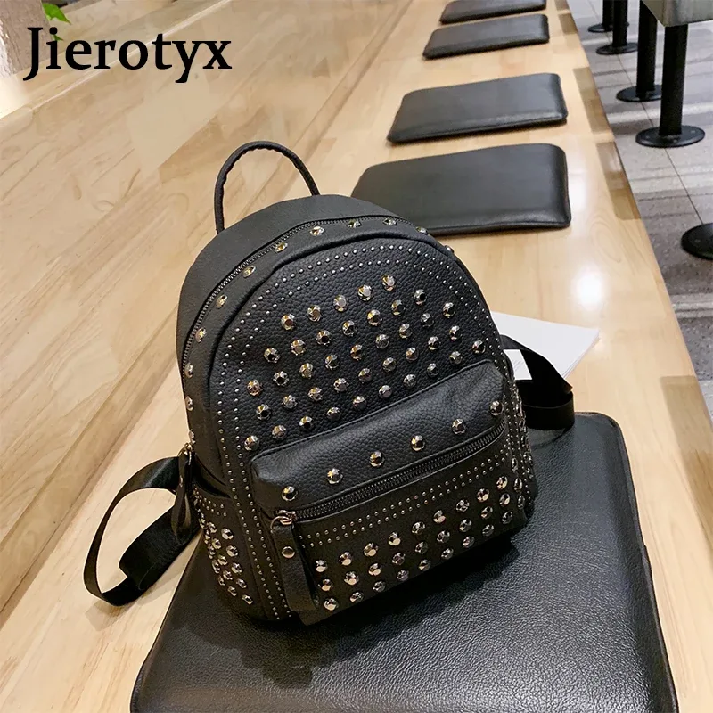 jierotyx 2021 nouveauté preppy loisirs sac à dos femmes sacs à dos décontractés femmes solide fermeture éclair rivet sacs à bandoulière solide offre spéciale