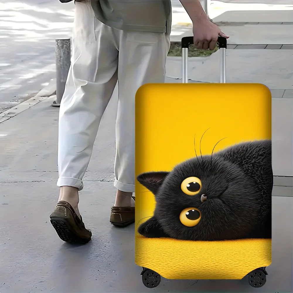 1 housse de bagage à imprimé chat noir en fourrure pour bagages de 18 à 32 pouces ; accessoires de voyage anti-poussière et élastiques pour une protection efficace