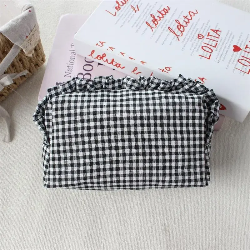 pochette de maquillage style ins à bordure feuille de lotus, trousse de toilette portable délicate, cadeaux exquis pour les occasions nuptiales et l'utilisation quotidienne en voyage