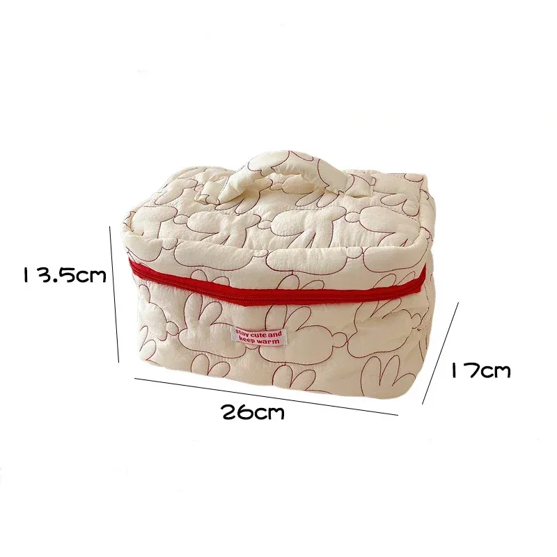 ins – sacs de maquillage à fermeture éclair de grande capacité, étuis à cosmétiques en coton matelassé lapin, pochette de rangement de voyage mignonne, organisateur pour femmes, sac à main